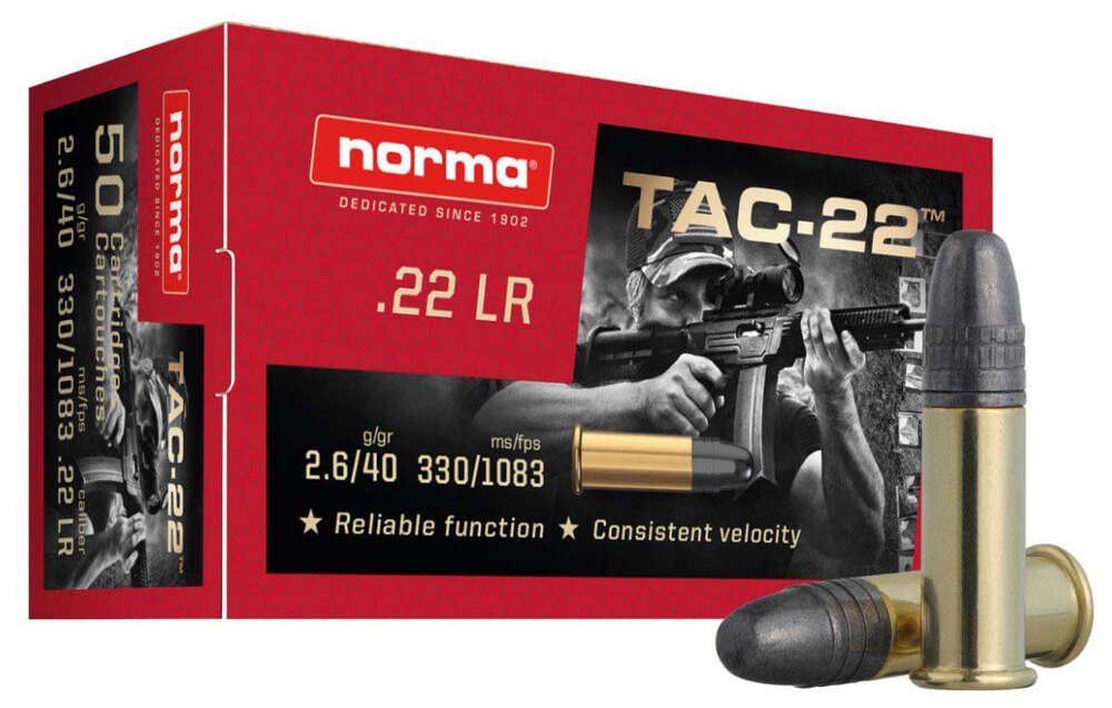 Ammunition Norma Ammunition 105 ft lbs 22LR NORMA 2425092   TAC-.22LR 40GR LRN          50/100 • Model: 105 ft lbs